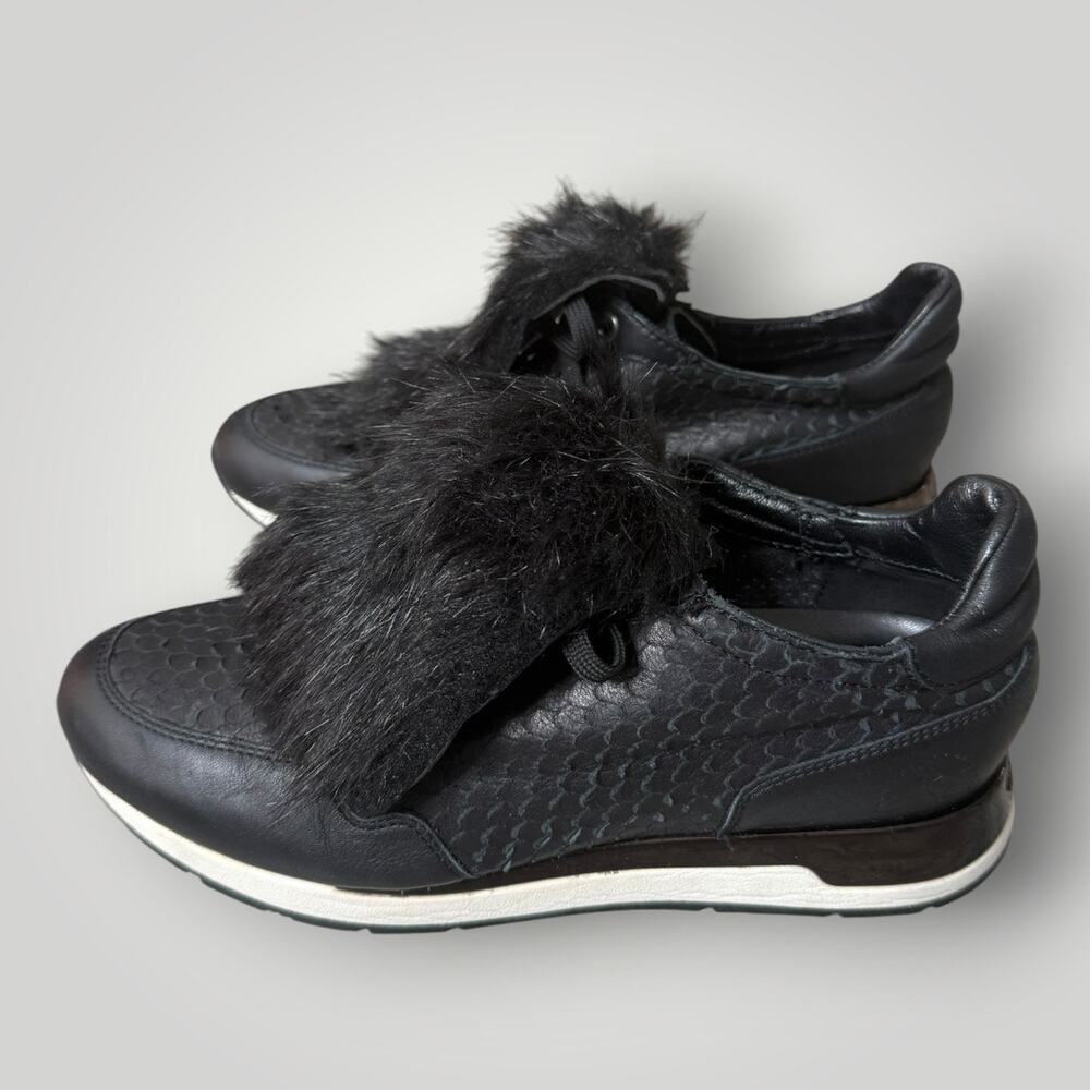 Geox Women’s Black Leather Snake Embossed Sneakers w/ Removable Fur Tongues